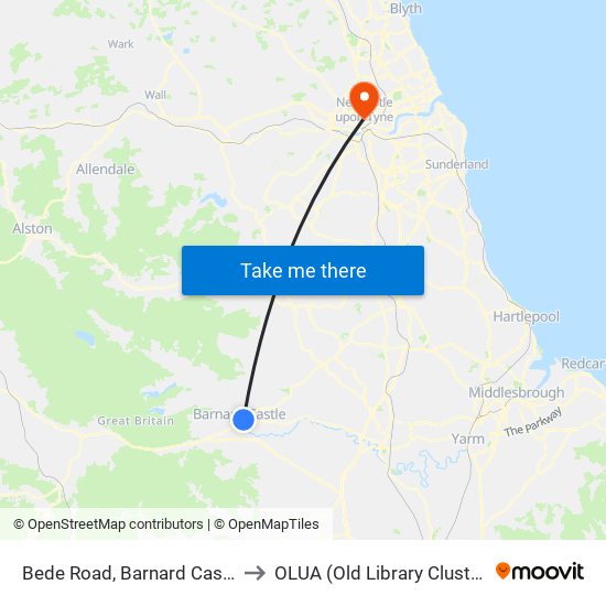 Bede Road, Barnard Castle to OLUA (Old Library Cluster) map