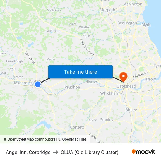 Angel Inn, Corbridge to OLUA (Old Library Cluster) map