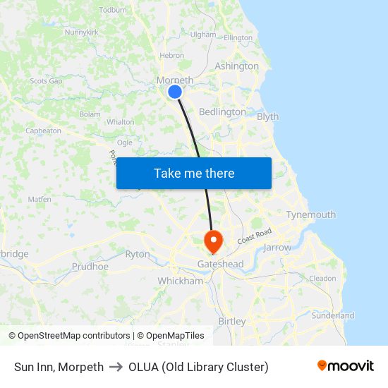 Sun Inn, Morpeth to OLUA (Old Library Cluster) map