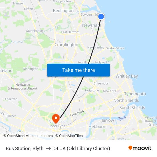 Bus Station, Blyth to OLUA (Old Library Cluster) map