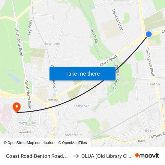 Coast Road-Benton Road, Heaton to OLUA (Old Library Cluster) map