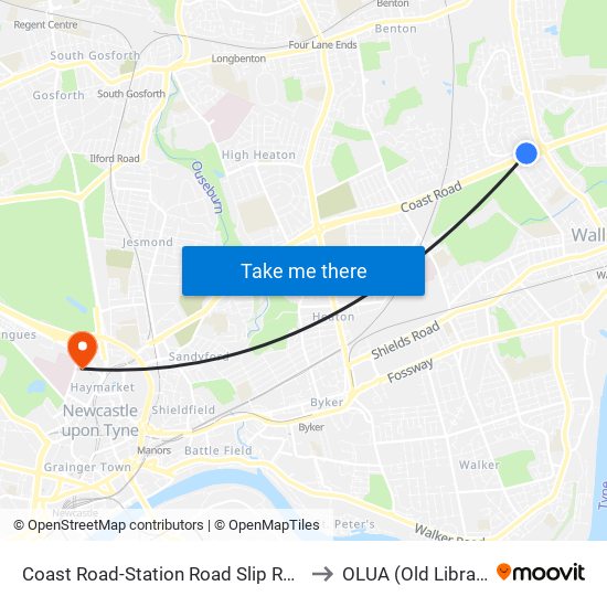 Coast Road-Station Road Slip Road, Hadrian Lodge to OLUA (Old Library Cluster) map