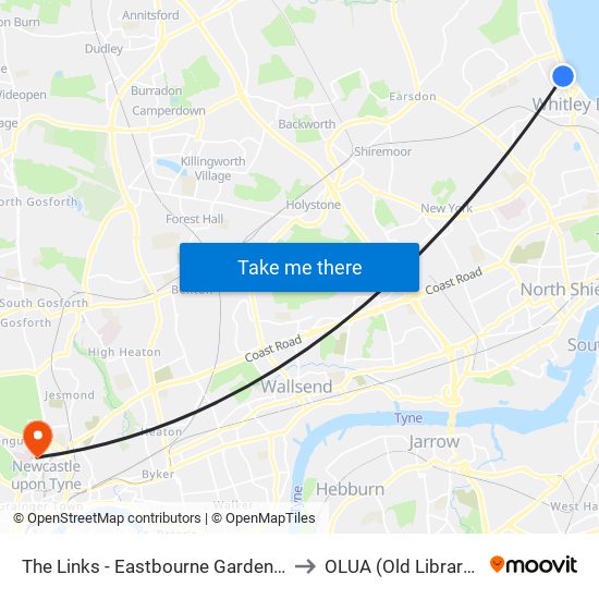 The Links - Eastbourne Gardens, Whitley Bay to OLUA (Old Library Cluster) map