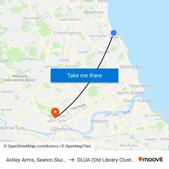 Astley Arms, Seaton Sluice to OLUA (Old Library Cluster) map