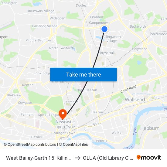 West Bailey-Garth 15, Killingworth to OLUA (Old Library Cluster) map