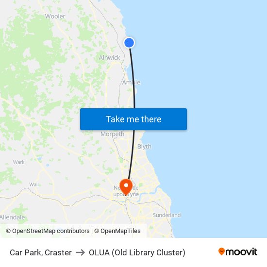 Car Park, Craster to OLUA (Old Library Cluster) map