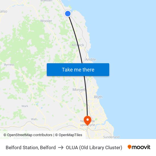 Belford Station, Belford to OLUA (Old Library Cluster) map