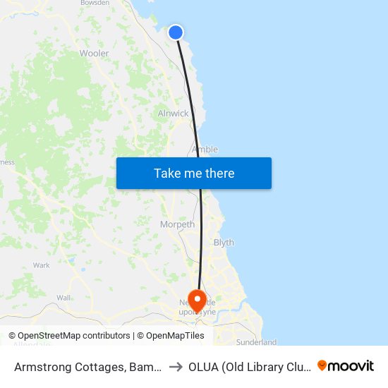 Armstrong Cottages, Bamburgh to OLUA (Old Library Cluster) map