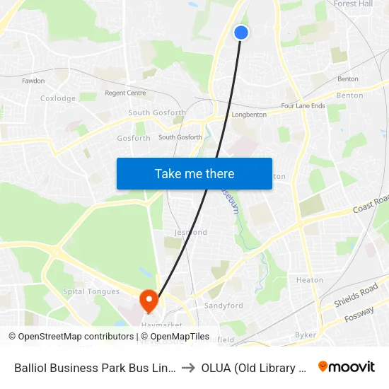 Balliol Business Park Bus Link, Benton to OLUA (Old Library Cluster) map