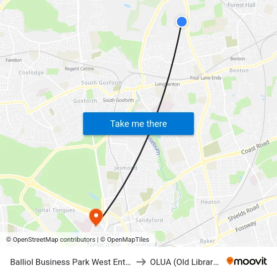 Balliol Business Park West Entrance, Benton to OLUA (Old Library Cluster) map