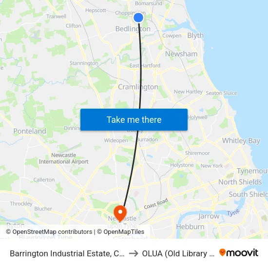 Barrington Industrial Estate, Choppington to OLUA (Old Library Cluster) map