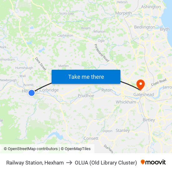 Railway Station, Hexham to OLUA (Old Library Cluster) map