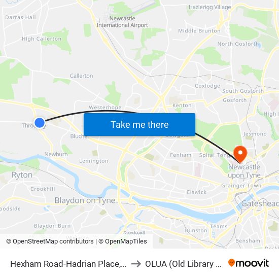 Hexham Road-Hadrian Place, Throckley to OLUA (Old Library Cluster) map