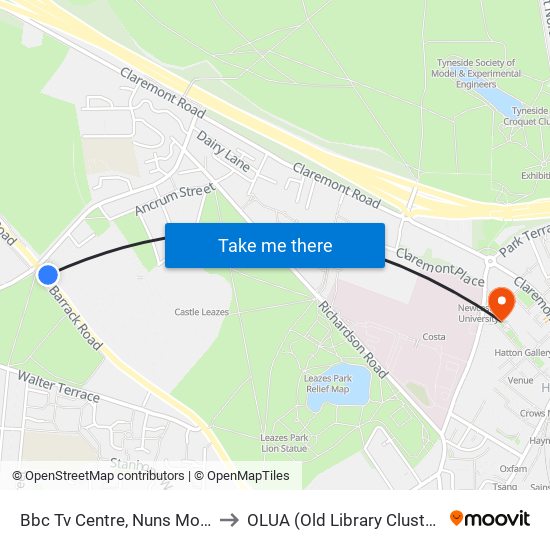 Bbc Tv Centre, Nuns Moor to OLUA (Old Library Cluster) map