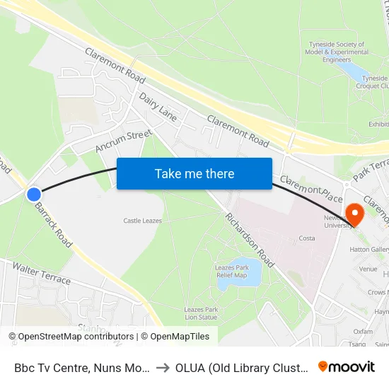 Bbc Tv Centre, Nuns Moor to OLUA (Old Library Cluster) map