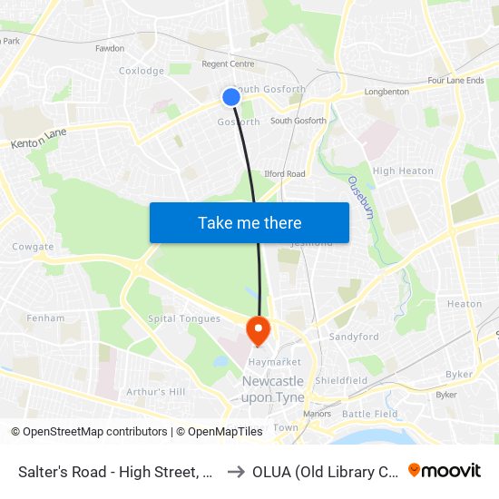 Salter's Road - High Street, Gosforth to OLUA (Old Library Cluster) map