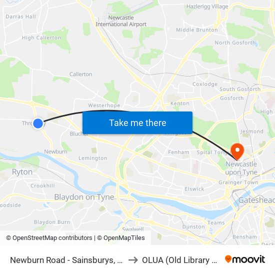 Newburn Road - Sainsburys, Throckley to OLUA (Old Library Cluster) map