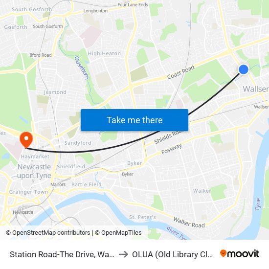 Station Road-The Drive, Wallsend to OLUA (Old Library Cluster) map