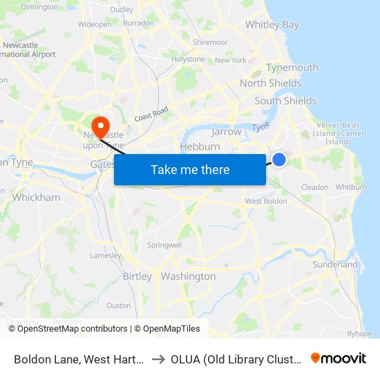 Boldon Lane, West Harton to OLUA (Old Library Cluster) map