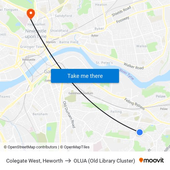 Colegate West, Heworth to OLUA (Old Library Cluster) map