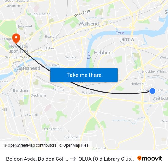 Boldon Asda, Boldon Colliery to OLUA (Old Library Cluster) map