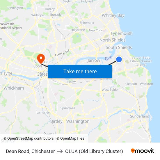 Dean Road, Chichester to OLUA (Old Library Cluster) map