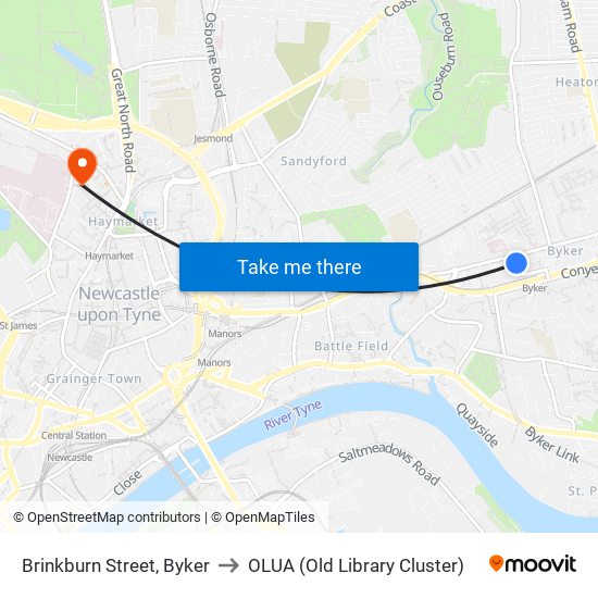 Brinkburn Street, Byker to OLUA (Old Library Cluster) map