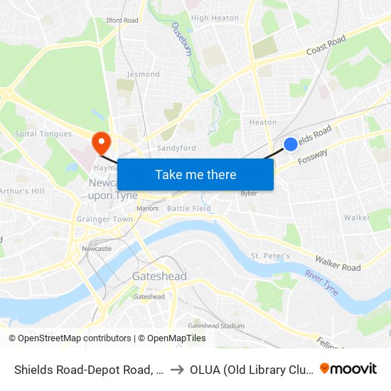 Shields Road-Depot Road, Byker to OLUA (Old Library Cluster) map