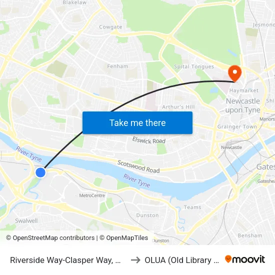 Riverside Way-Clasper Way, Metrocentre to OLUA (Old Library Cluster) map