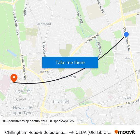 Chillingham Road-Biddlestone Road, Heaton to OLUA (Old Library Cluster) map