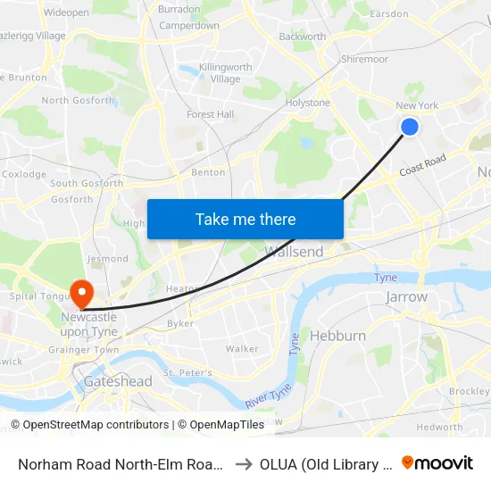 Norham Road North-Elm Road, New York to OLUA (Old Library Cluster) map