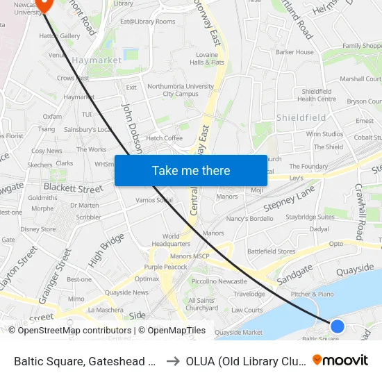 Baltic Square, Gateshead Quays to OLUA (Old Library Cluster) map