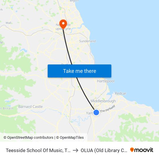 Teesside School Of Music, Thornaby to OLUA (Old Library Cluster) map