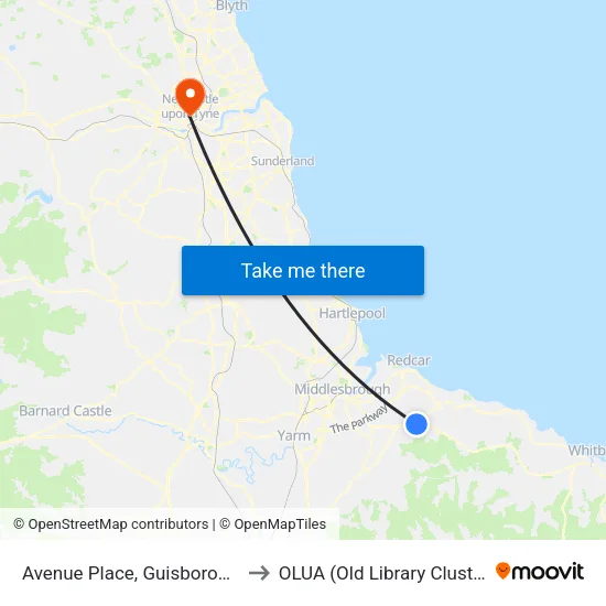 Avenue Place, Guisborough to OLUA (Old Library Cluster) map