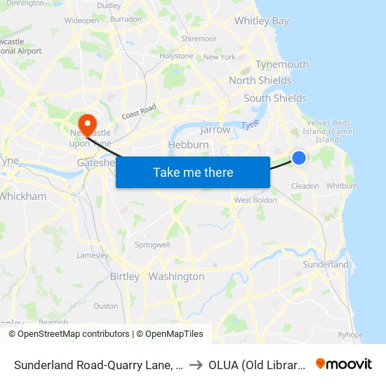 Sunderland Road-Quarry Lane, Cleadon Park to OLUA (Old Library Cluster) map