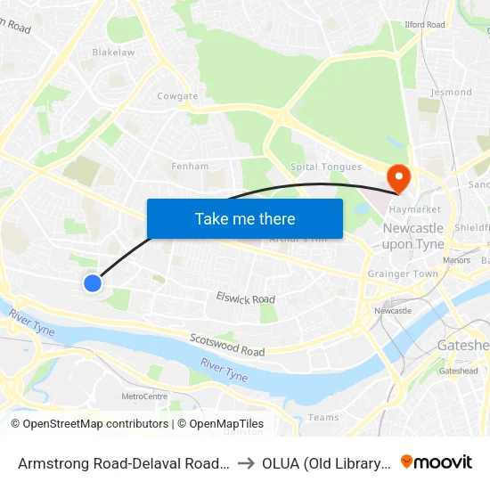 Armstrong Road-Delaval Road, Scotswood to OLUA (Old Library Cluster) map