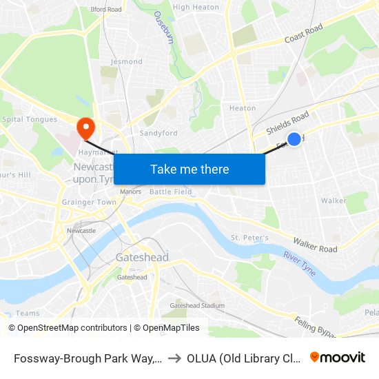 Fossway-Brough Park Way, Byker to OLUA (Old Library Cluster) map