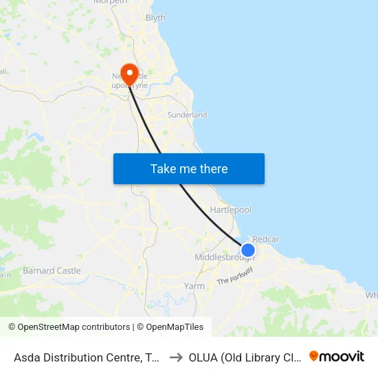Asda Distribution Centre, Teesport to OLUA (Old Library Cluster) map
