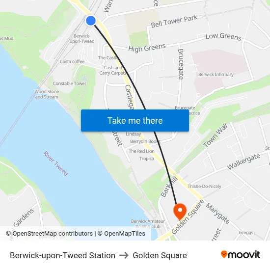 Berwick-upon-Tweed Station to Golden Square map