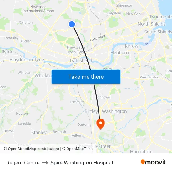 Regent Centre to Spire Washington Hospital map