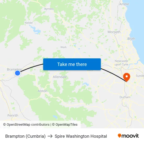 Brampton (Cumbria) to Spire Washington Hospital map