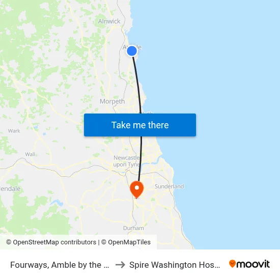 Fourways, Amble by the Sea to Spire Washington Hospital map