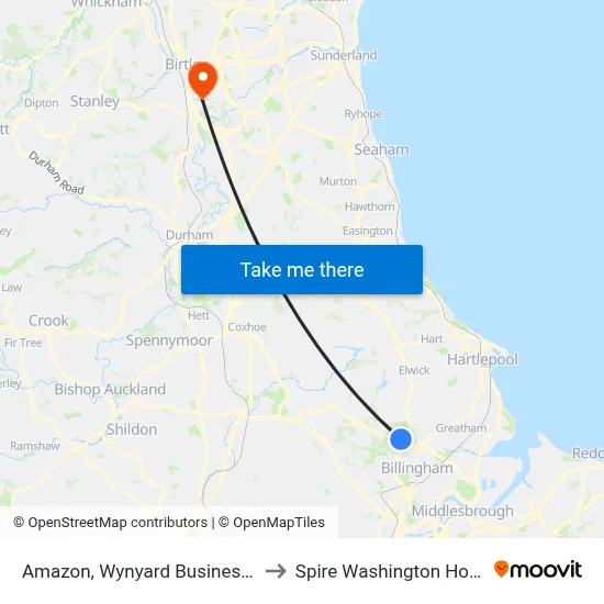 Amazon, Wynyard Business Park to Spire Washington Hospital map