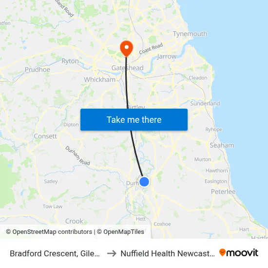 Bradford Crescent, Gilesgate Moor to Nuffield Health Newcastle Hospital map