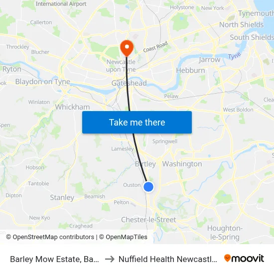 Barley Mow Estate, Barley Mow to Nuffield Health Newcastle Hospital map