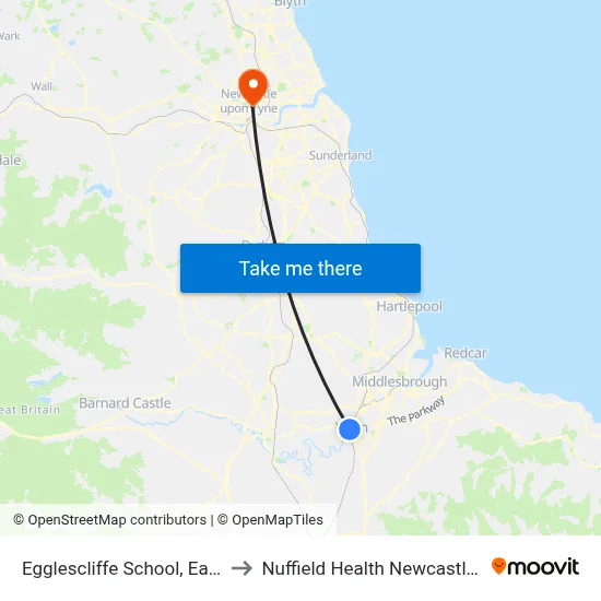 Egglescliffe School, Eaglescliffe to Nuffield Health Newcastle Hospital map