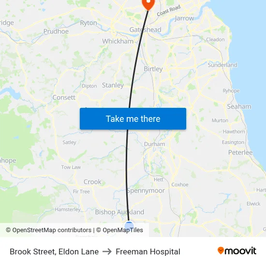 Brook Street, Eldon Lane to Freeman Hospital map
