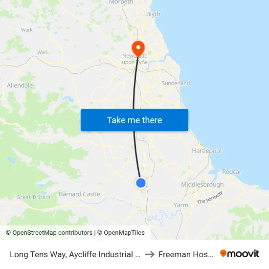 Long Tens Way, Aycliffe Industrial Estate to Freeman Hospital map