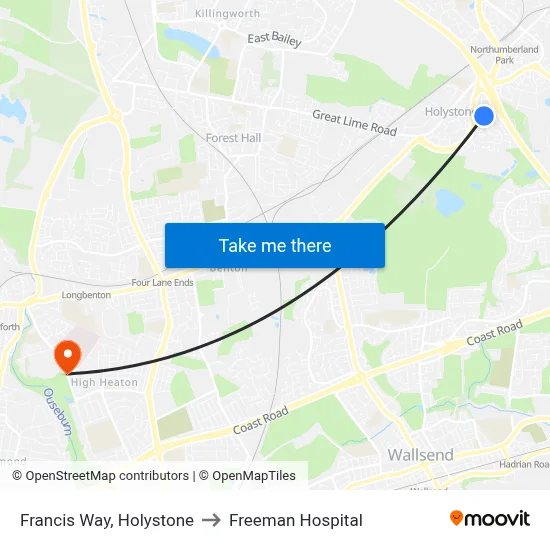 Francis Way, Holystone to Freeman Hospital map