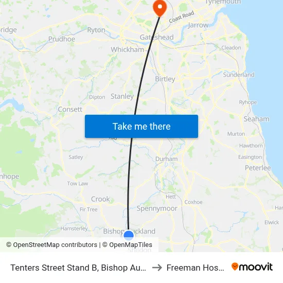 Tenters Street Stand B, Bishop Auckland to Freeman Hospital map